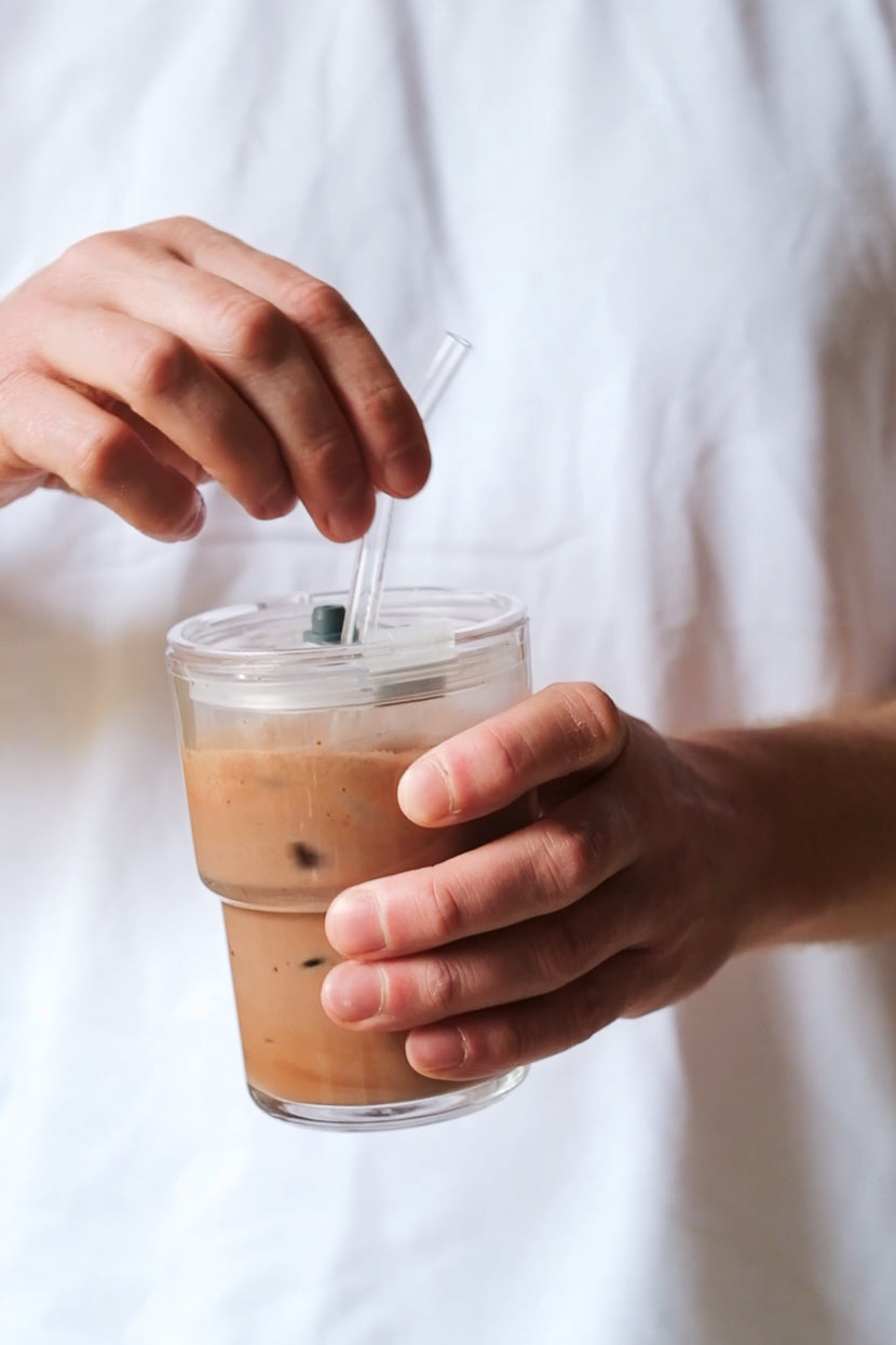 Iced Chocolate Glass Tumbler with Lid
