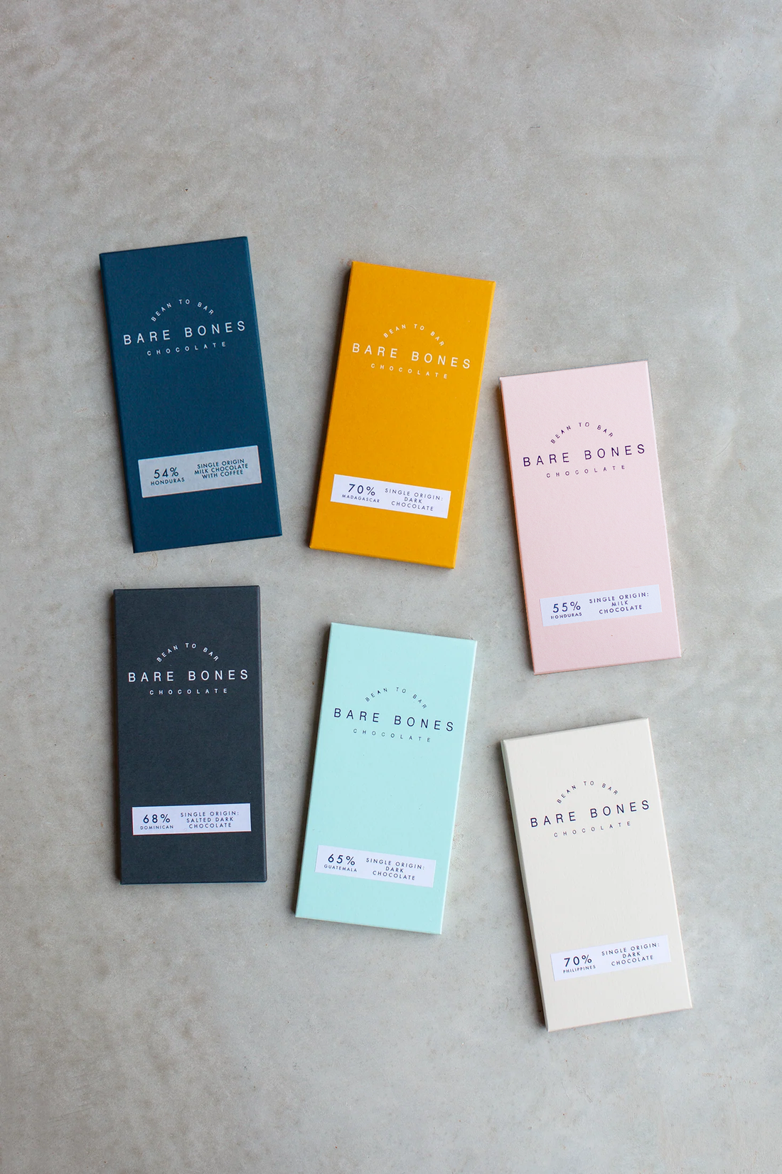 Bare Bones six bar single-origin chocolate collection, bean to bar, Glasgow