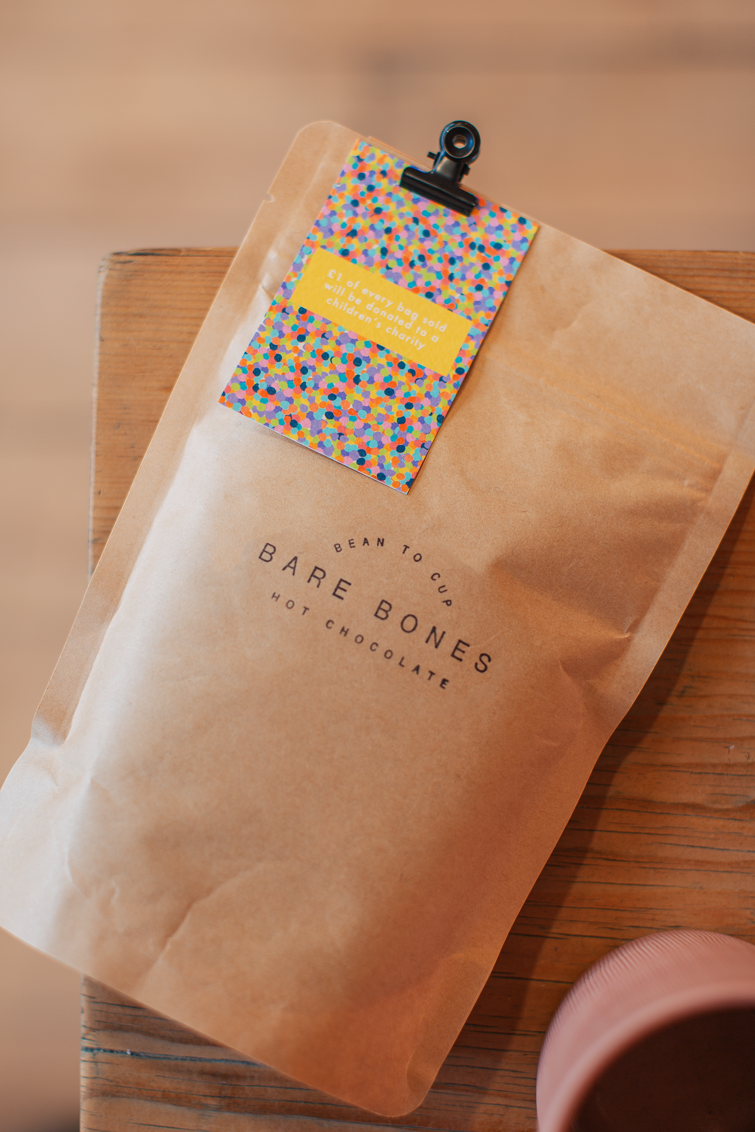 47% Dominican kids hot chocolate flakes, taste notes of chocolate cake, bean to bar, Bare Bones Glasgow