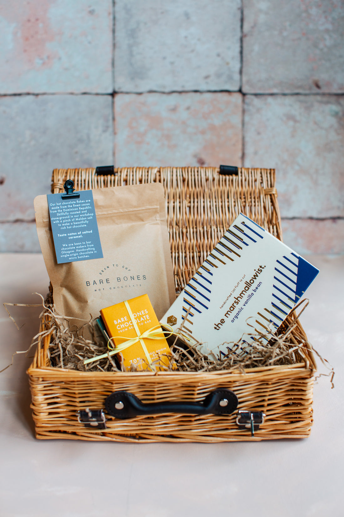 Bare Bones cosy night-in hamper, hot chocolate flakes and single-origin chocolate bars, Glasgow
