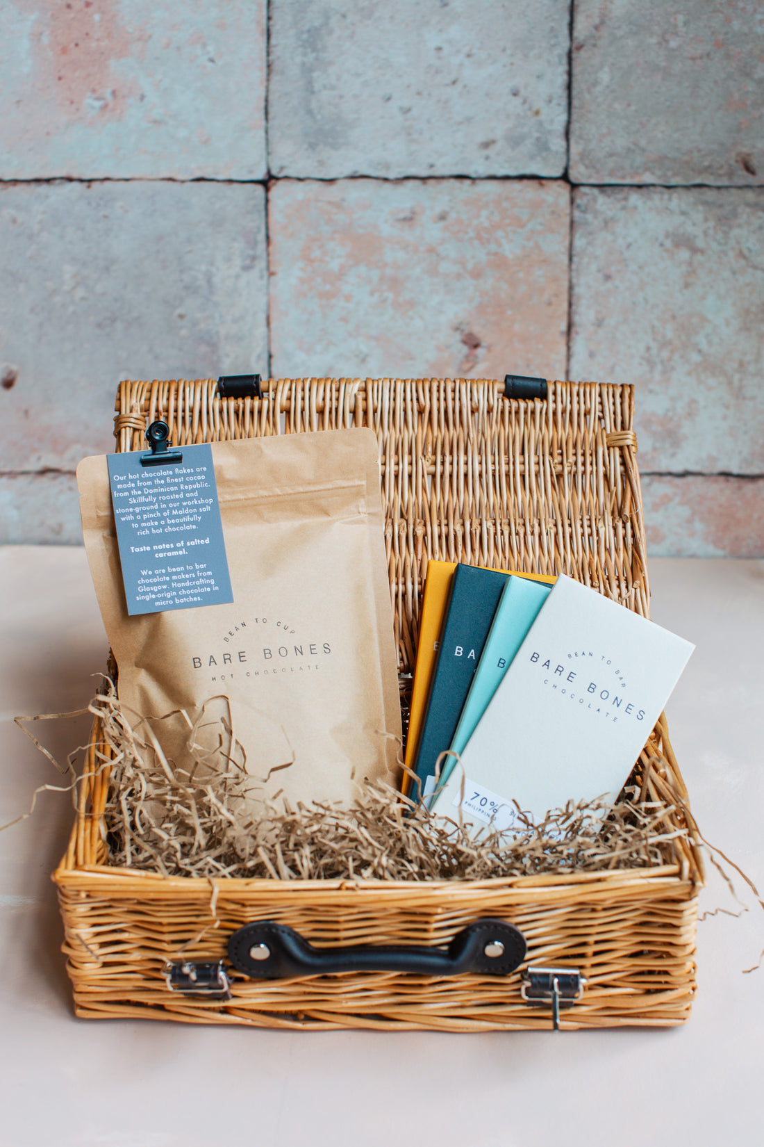 Bare Bones dark chocolate hamper, single-origin bars and hot chocolate flakes, Glasgow