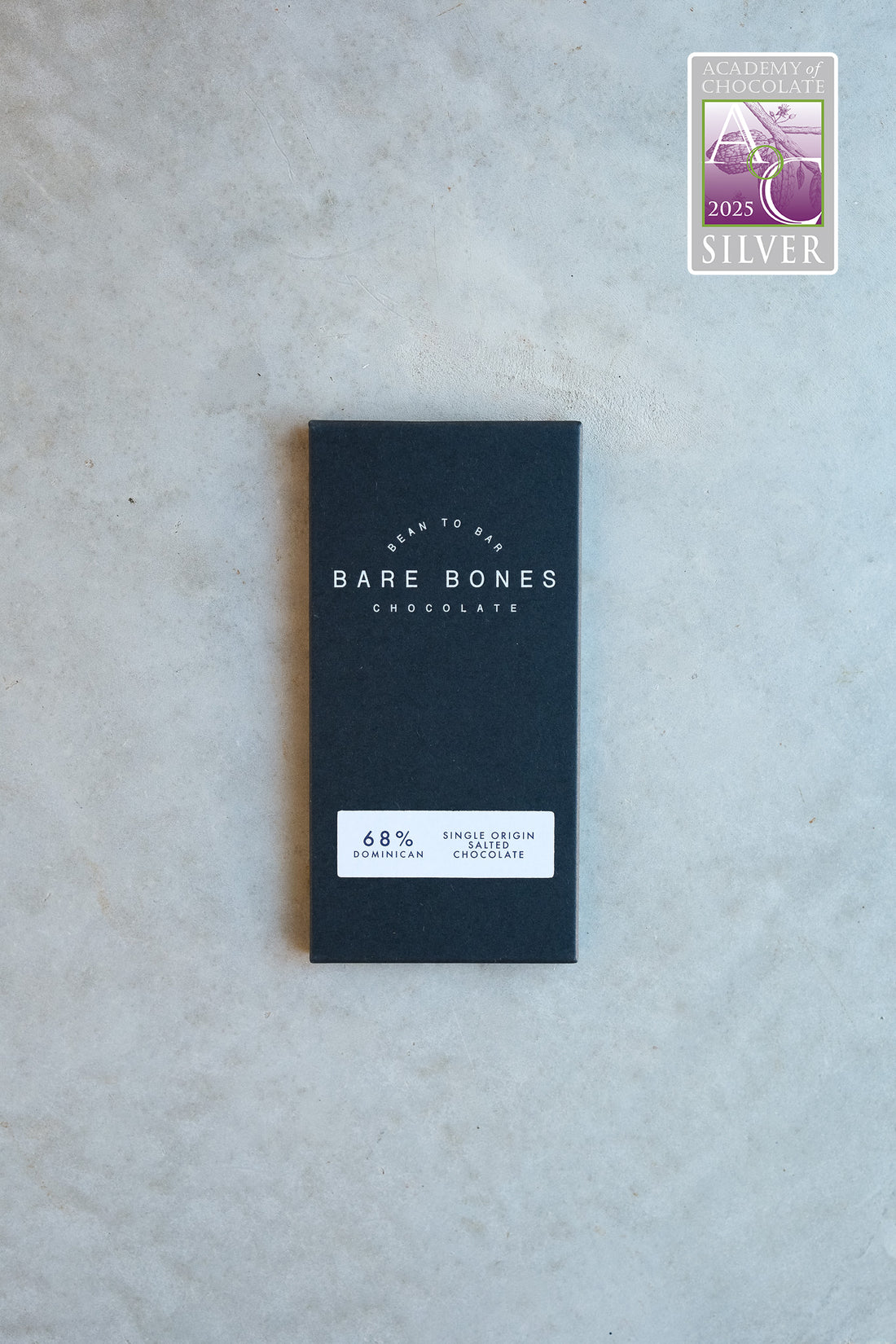 68% Dominican Republic salted dark chocolate bar, bean to bar, Bare Bones Glasgow
