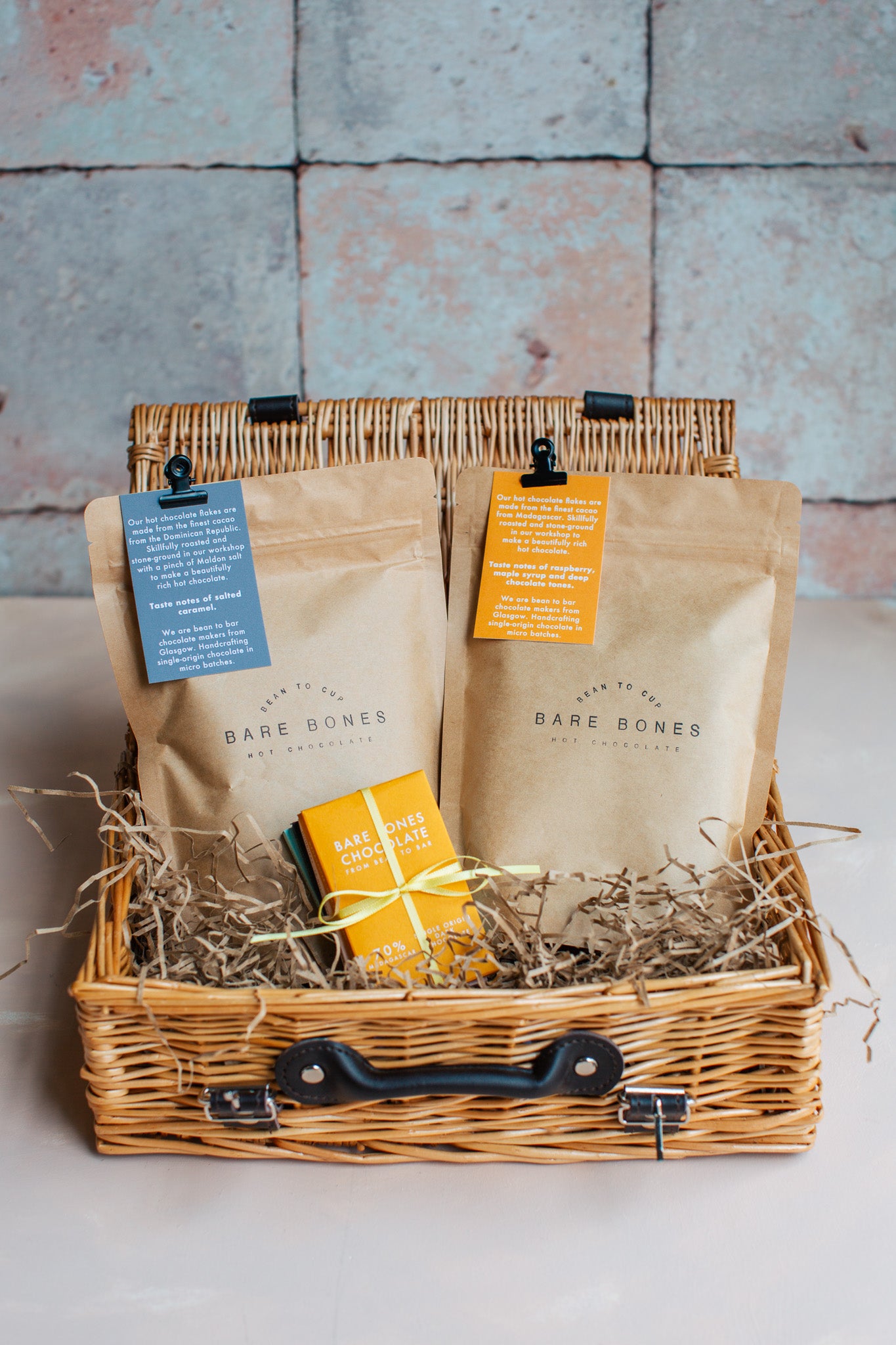 Bare Bones hot chocolate hamper, single-origin flakes and mini bar selection, Glasgow